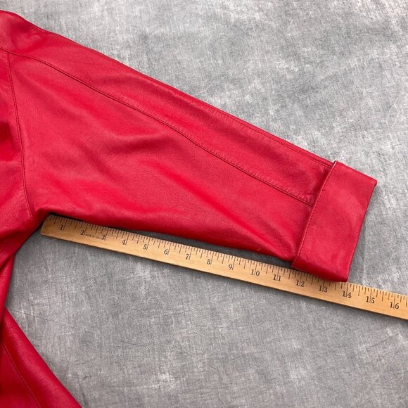 Vera Pelle Jacket Women Medium Red Leather‎ Double Breasted Relaxed Retro 80s 90 - Picture 6 of 9